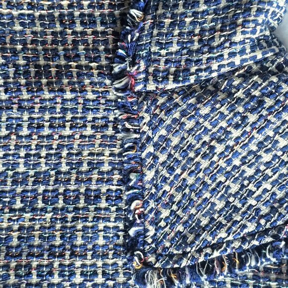 Banana Republic Blue & White Tweed Fringe Trim Single Button Blazer Jacket NWT - Picture 10 of 14